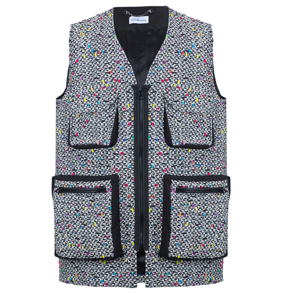 Різнокольоровий твідовий жилет оверсайз Bravery vest 131406 Ivory & Multicolor фото