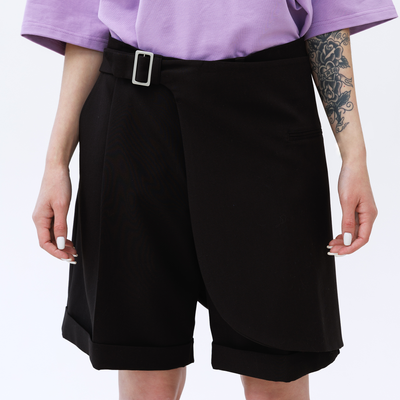 Black unisex Bermuda shorts Rebel Shorts with a detachable basque skirt , Black, XS