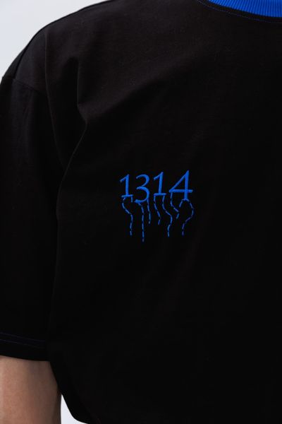 Чорна футболка унісекс Fortitude T-shirt с синім воротом 131409 Black & Royal Blue фото