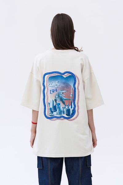 Бежева футболка унісекс Strength T-shirt з вишивкою та принтом на спині 131413 Beige & Print фото