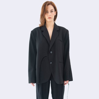 Unisex black single-breasted Resilient Blazer jacket with black lacing, Black, S