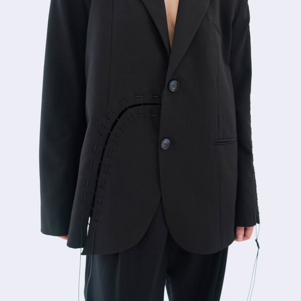 Однобортний чорний піджак Resilient Blazer із чорною шнурівкою 131402 Black фото