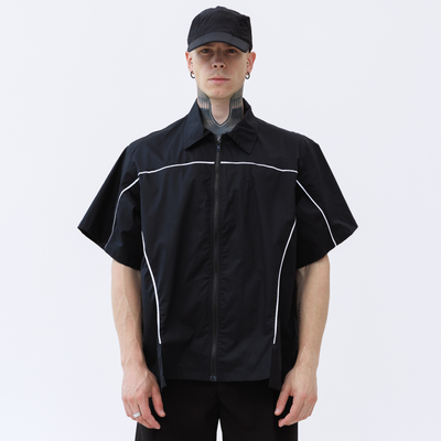 Black loose-fitting Battler Shirt with short sleeves, Black, XS