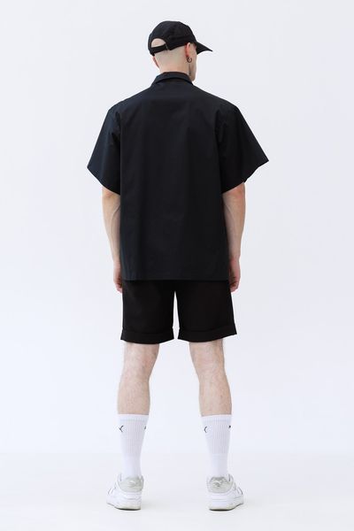 Black loose-fitting Battler Shirt with short sleeves, Black, XS