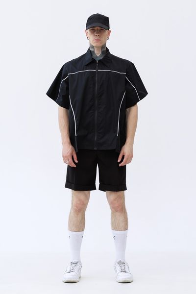 Black loose-fitting Battler Shirt with short sleeves, Black, XS