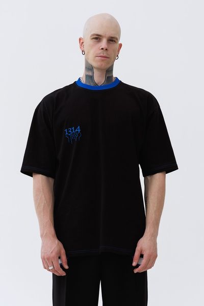 Black unisex Fortitude T-shirt with a blue collar, Black, XS