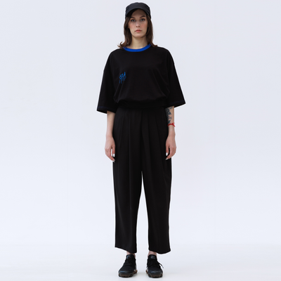 Black Relaxed Trousers with Velcro on the waistband