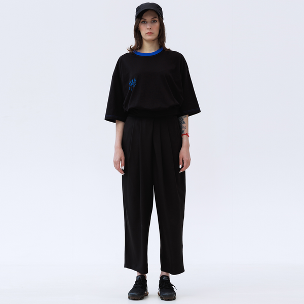 Black Relaxed Trousers with Velcro on the waistband