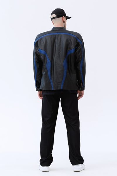 Куртка оверсайз Speed Jacket із натуральної італійської шкіри 131421 Black & Royal Blue фото