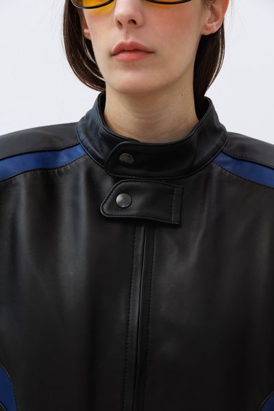 Куртка оверсайз Speed Jacket із натуральної італійської шкіри 131421 Black & Royal Blue фото