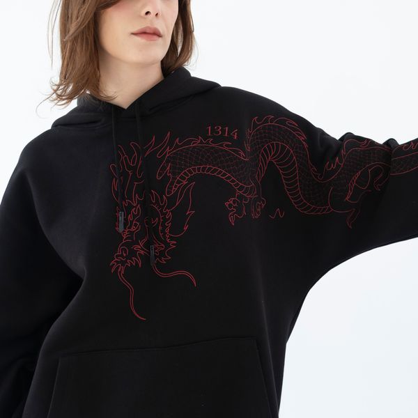 Худі Dragon з об'ємною вишивкою та рукавами цільного крою 131444 Black фото