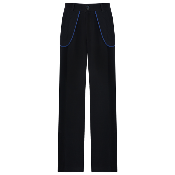 Black elongated Courage Trousers with exterior decorative pockets, Black, M